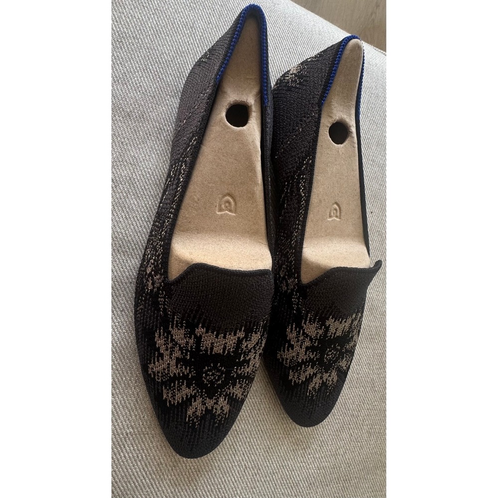 Rothys The Loafer Black Metallic Silver Snowflake Knit Pointed Toe Flats Size 10 - Picture 4 of 8